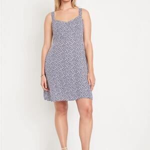 Old Navy Navy Floral Fit & Flare Crepe Mini Dress